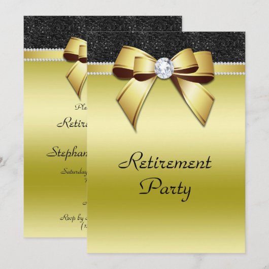 Invitation Belle retraite Posh Gold & Black Jewel (Devant / Derrière)