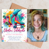 Invitation Belle Retro Roller Ski photo Anniversaire