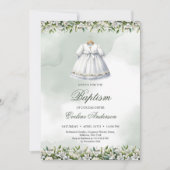 Invitation Belle robe blanche lys et rose Baptême (Devant)