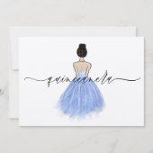 Invitation Belle robe bleu gown Script Quinceanera Party (Devant)