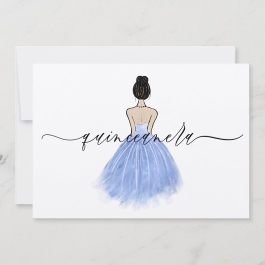 Invitation Belle robe bleu gown Script Quinceanera Party (Devant)