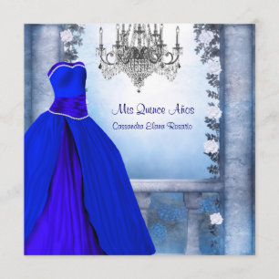 Invitation Belle robe de bal bleu marine royal pour Quinceane
