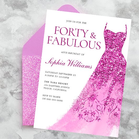 Invitation Belle robe étincelante 40e fête d'anniversaire