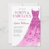 Invitation Belle robe étincelante 40e fête d'anniversaire (Devant)
