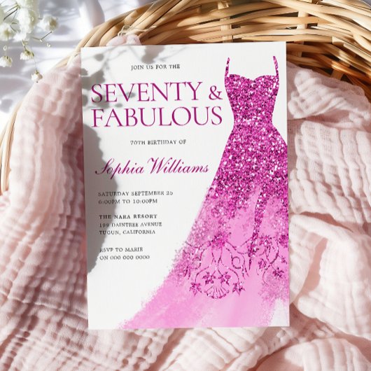Invitation Belle robe étincelante 70e fête d'anniversaire