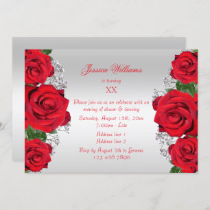 Invitation Belle Romantique Roses Rouges Anniversaire