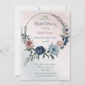 Invitation belle rose bleu floral wreath nuptiale douche (Devant)