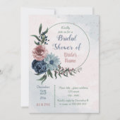 Invitation belle rose bleu floral wreath nuptiale douche (Devant)
