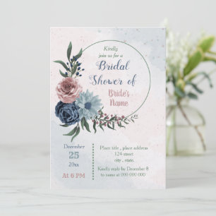 Invitation belle rose bleu floral wreath nuptiale douche