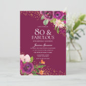 Invitation Belle rose Fleurs 80e anniversaire fête (Debout devant)