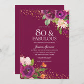 Invitation Belle rose Fleurs 80e anniversaire fête (Devant / Derrière)