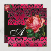 INVITATION BELLE ROSE FUCHSIA NOIR DAMAS MONOGRAMME (Devant / Derrière)