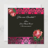 INVITATION BELLE ROSE FUCHSIA NOIR DAMAS MONOGRAMME (Dos)