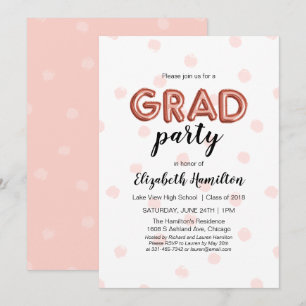 Invitation Belle Rose Gold Balloon Lettres Grad Party