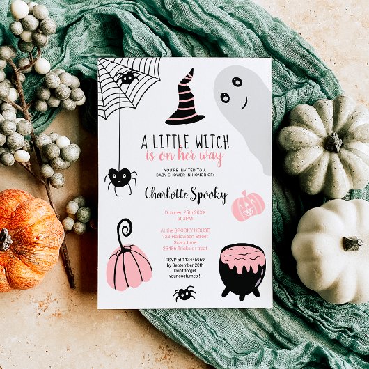 Invitation Belle rose Halloween illustrations baby shower fil