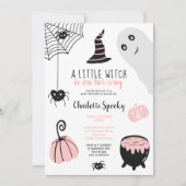 Invitation Belle rose Halloween illustrations baby shower fil (Devant)