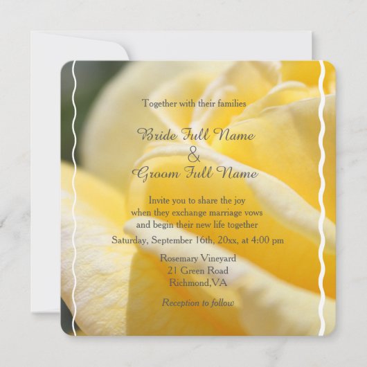 Invitation belle rose jaune photo mariage (Devant)