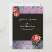 INVITATION BELLE ROSE PÂLE LILAS BLEU DE DAMAS À MONOGRAMME (Dos)