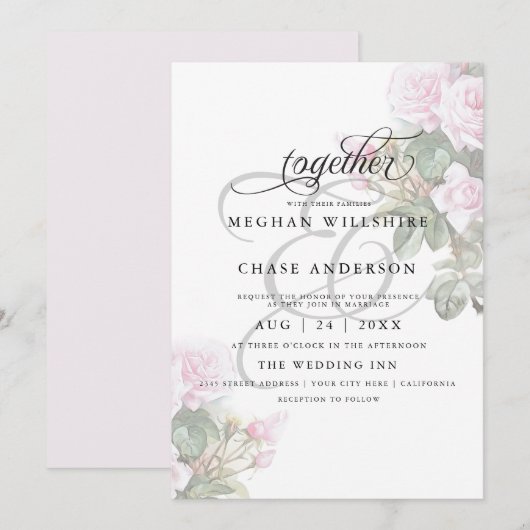 Invitation Belle rose peinte Roses BarefootBride™ (Devant / Derrière)
