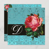 INVITATION BELLE ROSE PINK  MONOGRAMME DAMAS BLEU NOIR (Devant / Derrière)