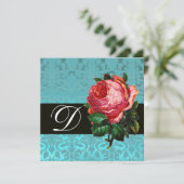 INVITATION BELLE ROSE PINK  MONOGRAMME DAMAS BLEU NOIR (Debout devant)