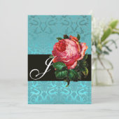 INVITATION BELLE ROSE PINK  MONOGRAMME DAMAS BLEU NOIR (Debout devant)