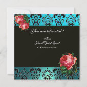 INVITATION BELLE ROSE PINK  MONOGRAMME DAMASSÉ BLEU NOIR (Dos)