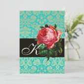 INVITATION BELLE ROSE PINK  MONOGRAMME DAMASSÉ BLEU NOIR (Debout devant)