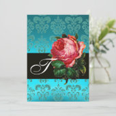 INVITATION BELLE ROSE PINK  MONOGRAMME DAMASSÉ BLEU NOIR (Debout devant)