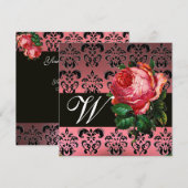 INVITATION BELLE ROSE PINK MONOGRAMME DAMASSÉ NOIR BLANC (Devant / Derrière)