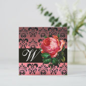 INVITATION BELLE ROSE PINK MONOGRAMME DAMASSÉ NOIR BLANC (Debout devant)