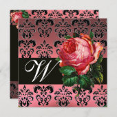 INVITATION BELLE ROSE PINK NOIR BLANC MONOGRAMME DAMAS (Devant / Derrière)
