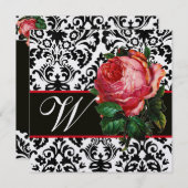INVITATION BELLE ROSE PINK  NOIR BLANC  MONOGRAMME DAMAS (Devant / Derrière)