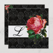 INVITATION BELLE ROSE PINK  NOIR BLANC  MONOGRAMME DAMASSÉ (Devant / Derrière)