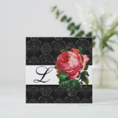 INVITATION BELLE ROSE PINK  NOIR BLANC  MONOGRAMME DAMASSÉ (Debout devant)