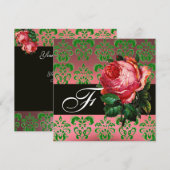 INVITATION BELLE ROSE PINK VERT NOIR DAMAS MONOGRAMME (Devant / Derrière)