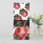 INVITATION BELLE ROSE ROSE AQUA BLEU TEAL MONOGRAMME FLORAL (Debout devant)