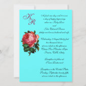 INVITATION BELLE ROSE ROSE AQUA BLEU TEAL MONOGRAMME FLORAL (Dos)
