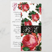 INVITATION BELLE ROSE ROSE AQUA BLEU TEINTÉ FLORAL MONOGRAMME (Devant / Derrière)