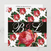 INVITATION BELLE ROSE ROSE AQUA BLEU TEINTÉ FLORAL MONOGRAMME (Devant / Derrière)