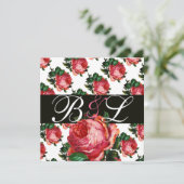 INVITATION BELLE ROSE ROSE AQUA BLEU TEINTÉ FLORAL MONOGRAMME (Debout devant)