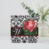 INVITATION BELLE ROSE ROSE NOIR BLANC DAMAS MONOGRAMME (Debout devant)