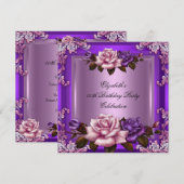 Invitation Belle rose violet Roses Élégante fête d'anniversai (Devant / Derrière)