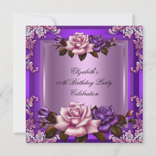 Invitation Belle rose violet Roses Élégante fête d'anniversai (Devant)