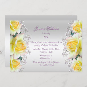 Invitation Belle Roses Jaunes Fleurs Anniversaire