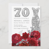 Invitation Belle Roses rouges & Robe d'argent 70e anniversair (Devant)