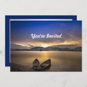 Invitation Belle Rowboats Water Sunrise Photo Anniversaire