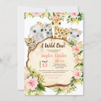 Invitation Belle Safari Animaux Wild One Girl Premier anniver