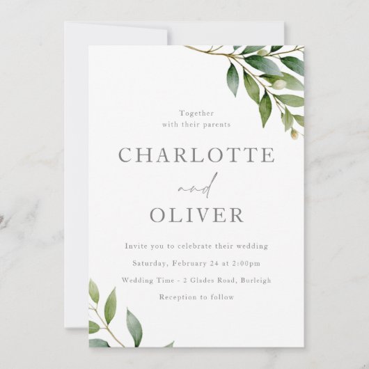 Invitation Belle Sage Green Feuille Mariage moderne (Devant)