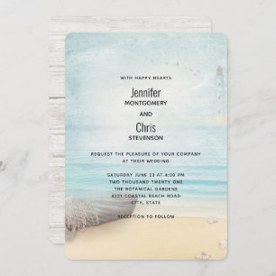 Invitation Belle scène de plage avec Mariage de bateau et de